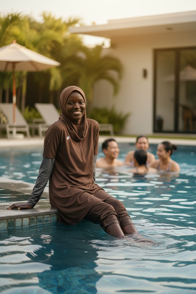 ZAIBA Modest Teen's Burkini Set - Brown/Grey