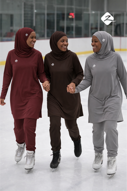 ZAIBA Modest ActiveFlow Hooded Tunic Top & Leggings Set - Maroon