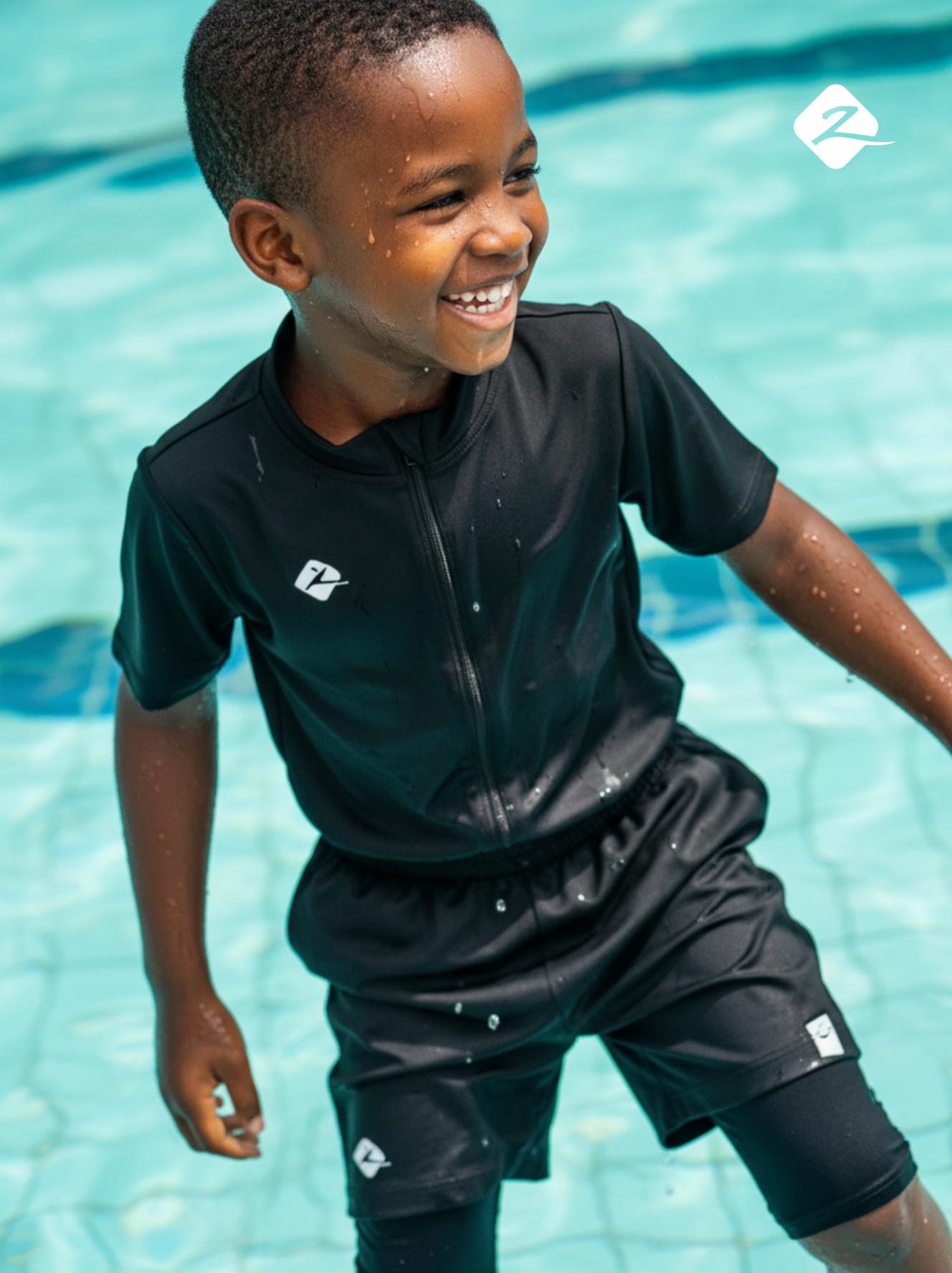 ZAIBA Modest Boy's Swim One-piece - Black