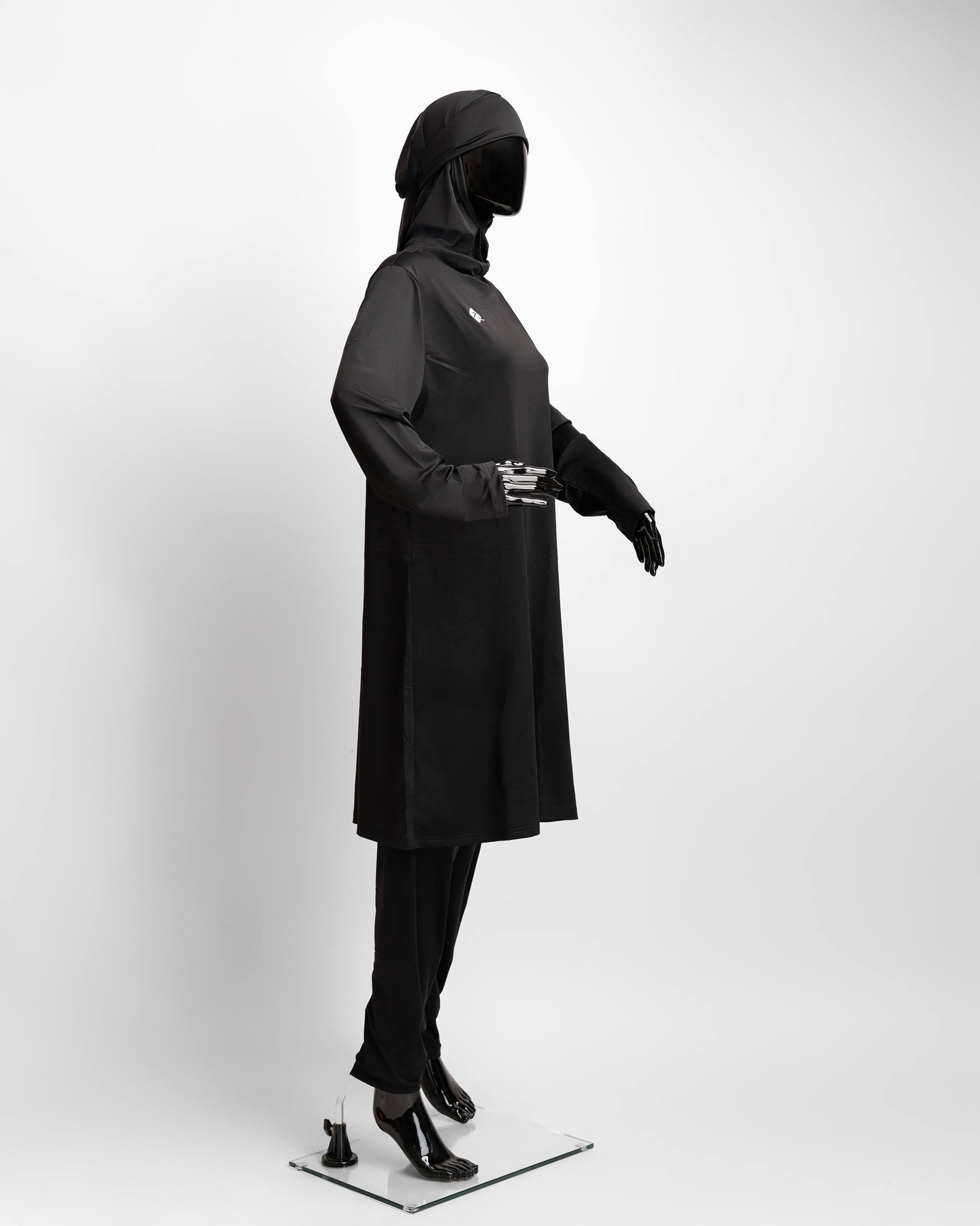 ZAIBA Modest ActiveFlow Hooded Tunic Top & Leggings Set - Black