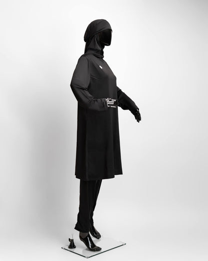 ZAIBA Modest ActiveFlow Hooded Tunic Top & Leggings Set - Black