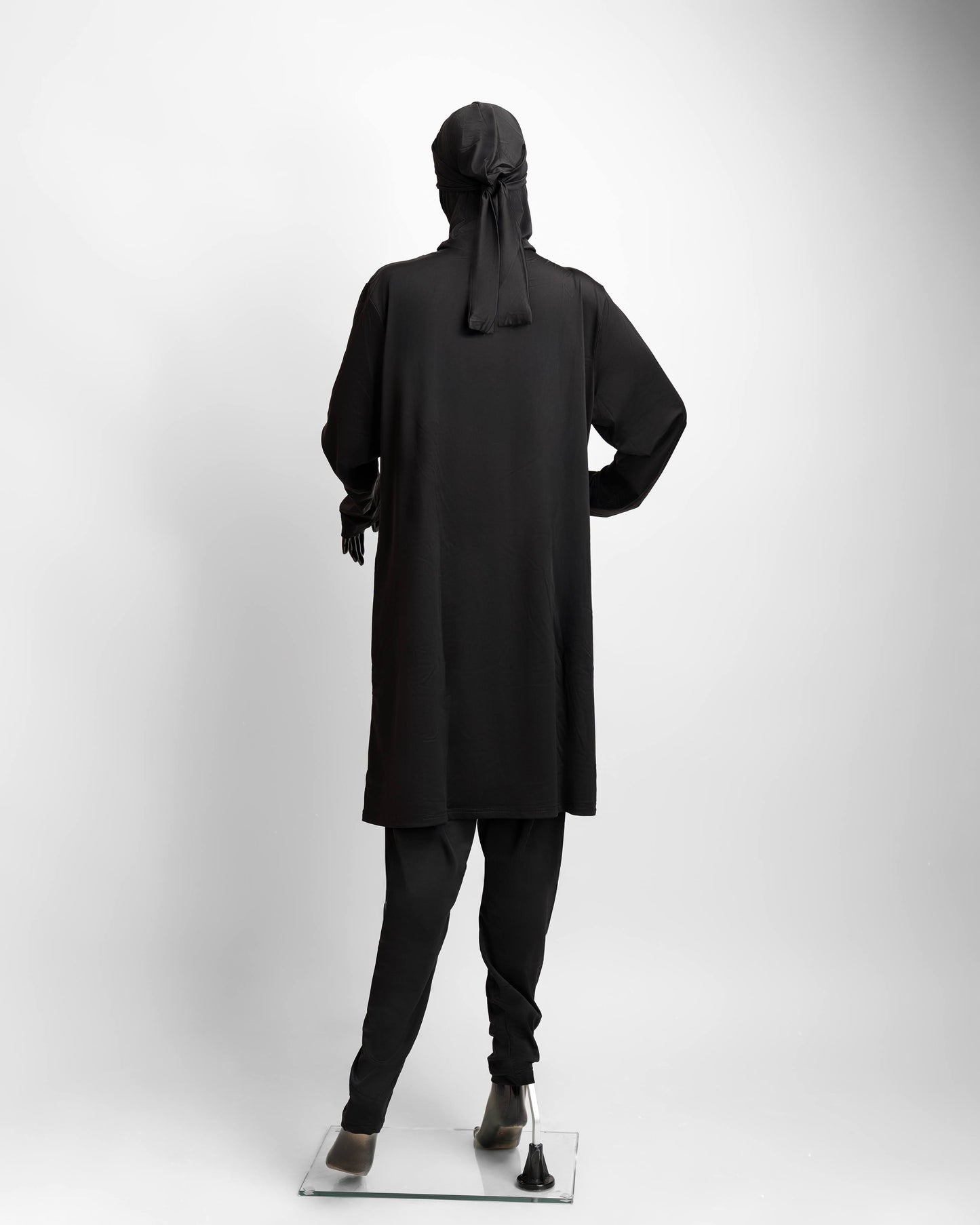 ZAIBA Modest ActiveFlow Hooded Tunic Top & Leggings Set - Black