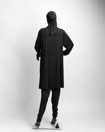 ZAIBA Modest ActiveFlow Hooded Tunic Top & Leggings Set - Black