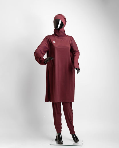 ZAIBA Modest ActiveFlow Hooded Tunic Top & Leggings Set - Maroon
