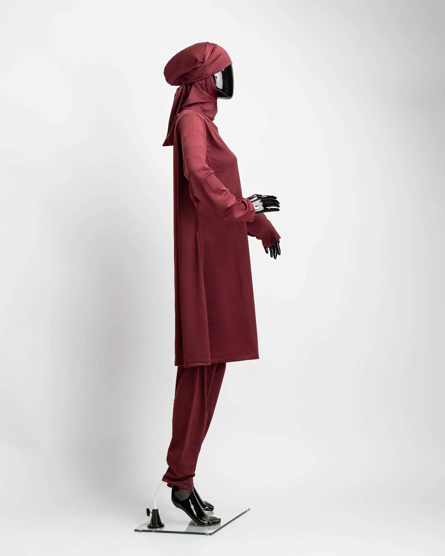 ZAIBA Modest ActiveFlow Hooded Tunic Top & Leggings Set - Maroon