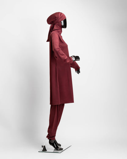 ZAIBA Modest ActiveFlow Hooded Tunic Top & Leggings Set - Maroon