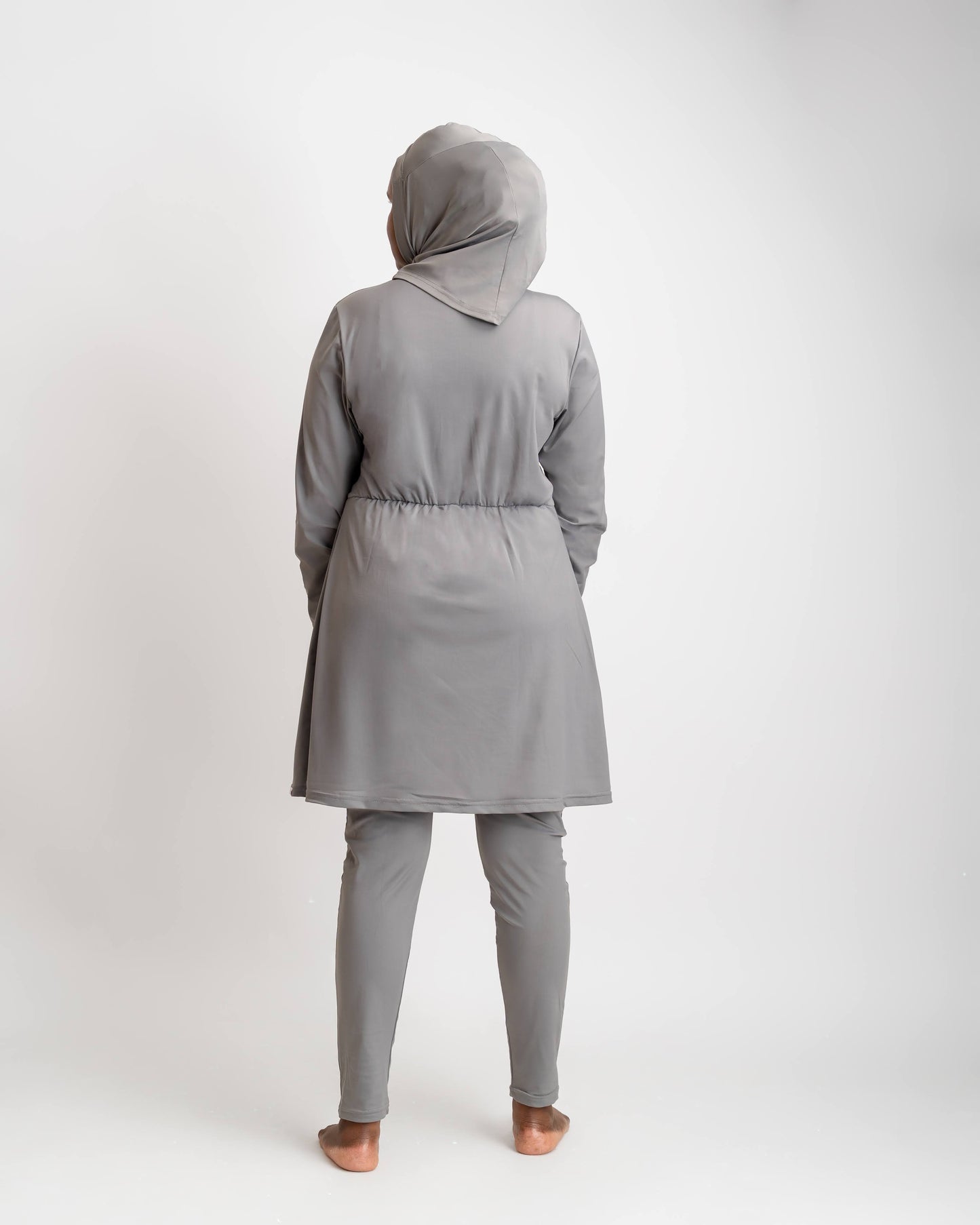 ZAIBA Modest ActiveFlow Jumpsuit With Skirt & Hijab Set - Grey