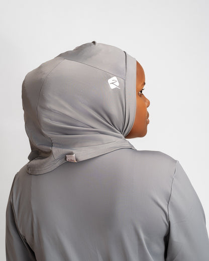 ZAIBA Modest ActiveFlow Jumpsuit With Skirt & Hijab Set - Grey