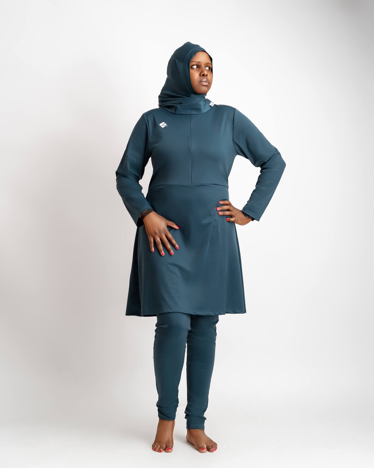 ZAIBA Modest ActiveFlow Jumpsuit With Skirt & Hijab Set - Turquoise