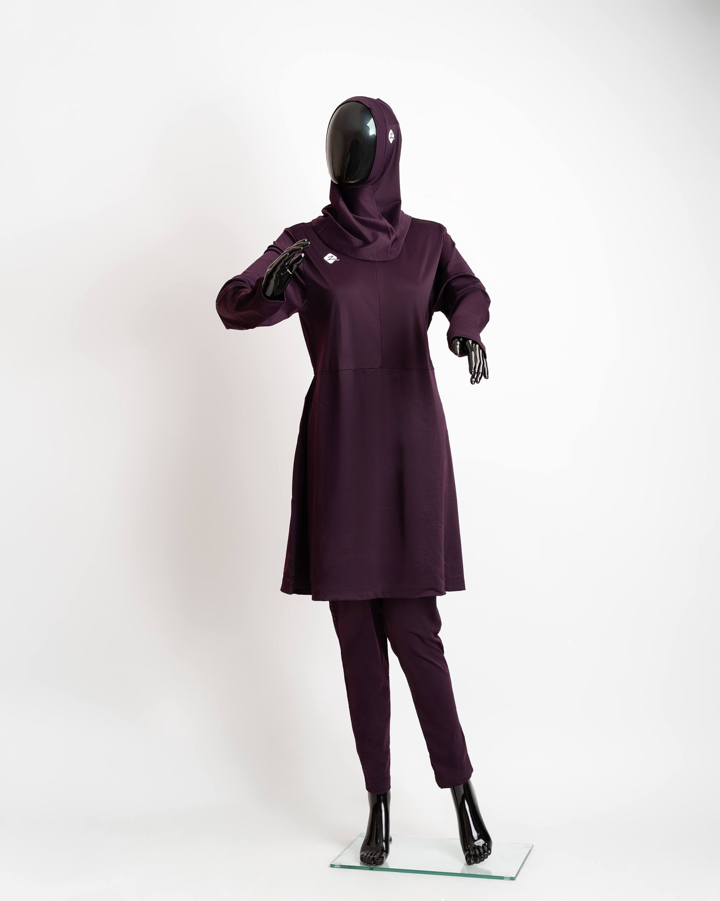 ZAIBA Modest ActiveFlow Jumpsuit With Skirt & Hijab Set - Purple