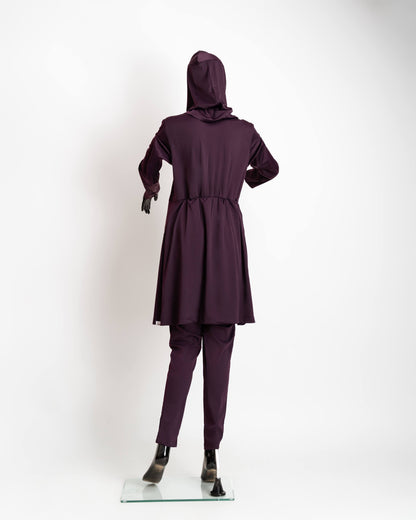 ZAIBA Modest ActiveFlow Jumpsuit With Skirt & Hijab Set - Purple