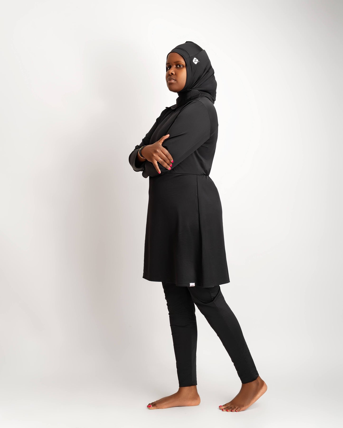ZAIBA Modest ActiveFlow Jumpsuit With Skirt & Hijab Set - Black