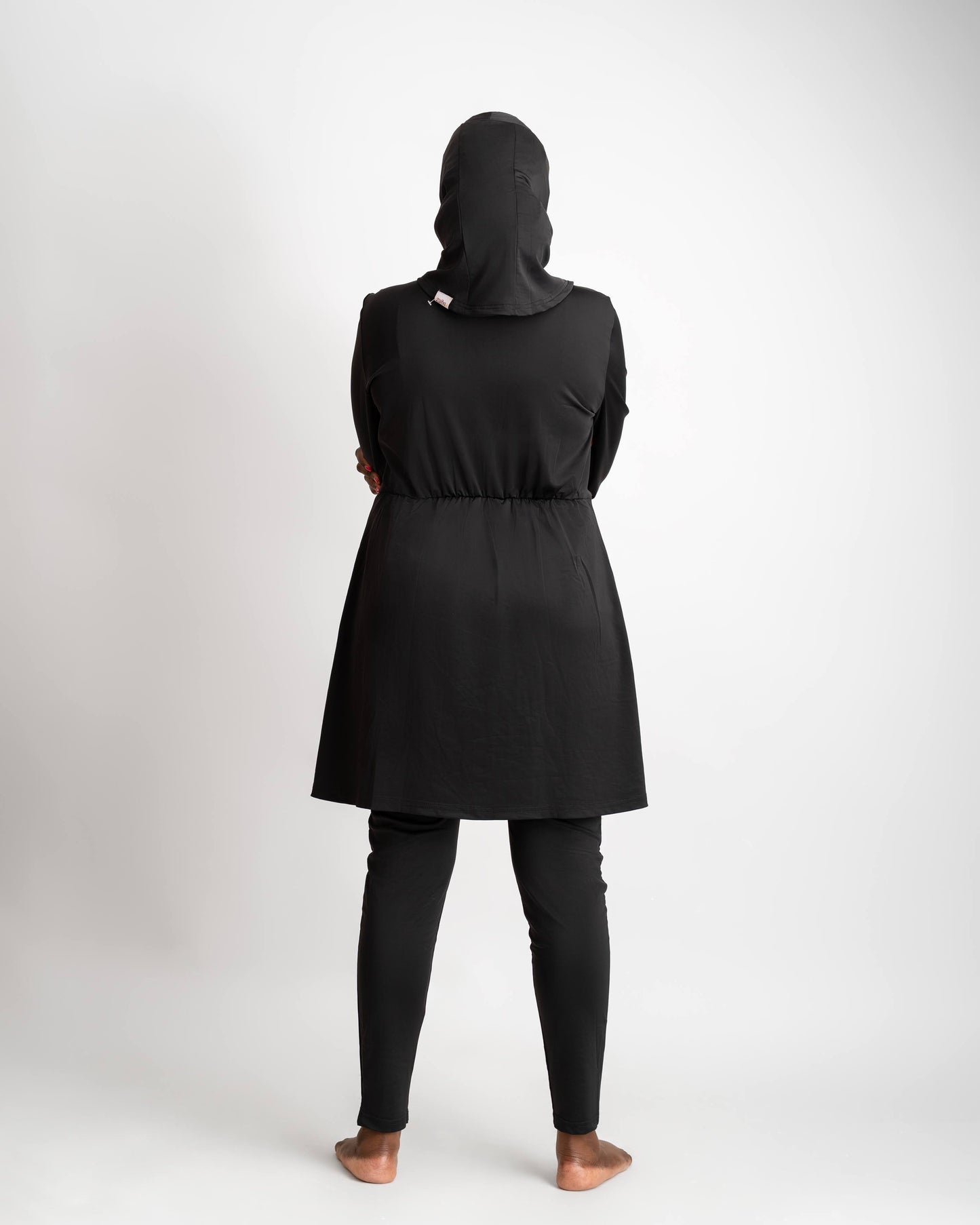 ZAIBA Modest ActiveFlow Jumpsuit With Skirt & Hijab Set - Black