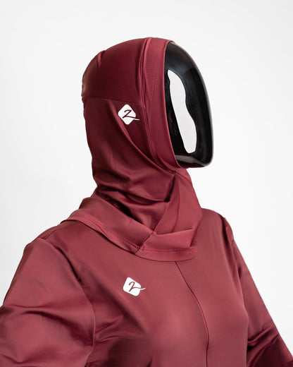 ZAIBA Modest ActiveFlow Jumpsuit With Skirt & Hijab Set - Maroon