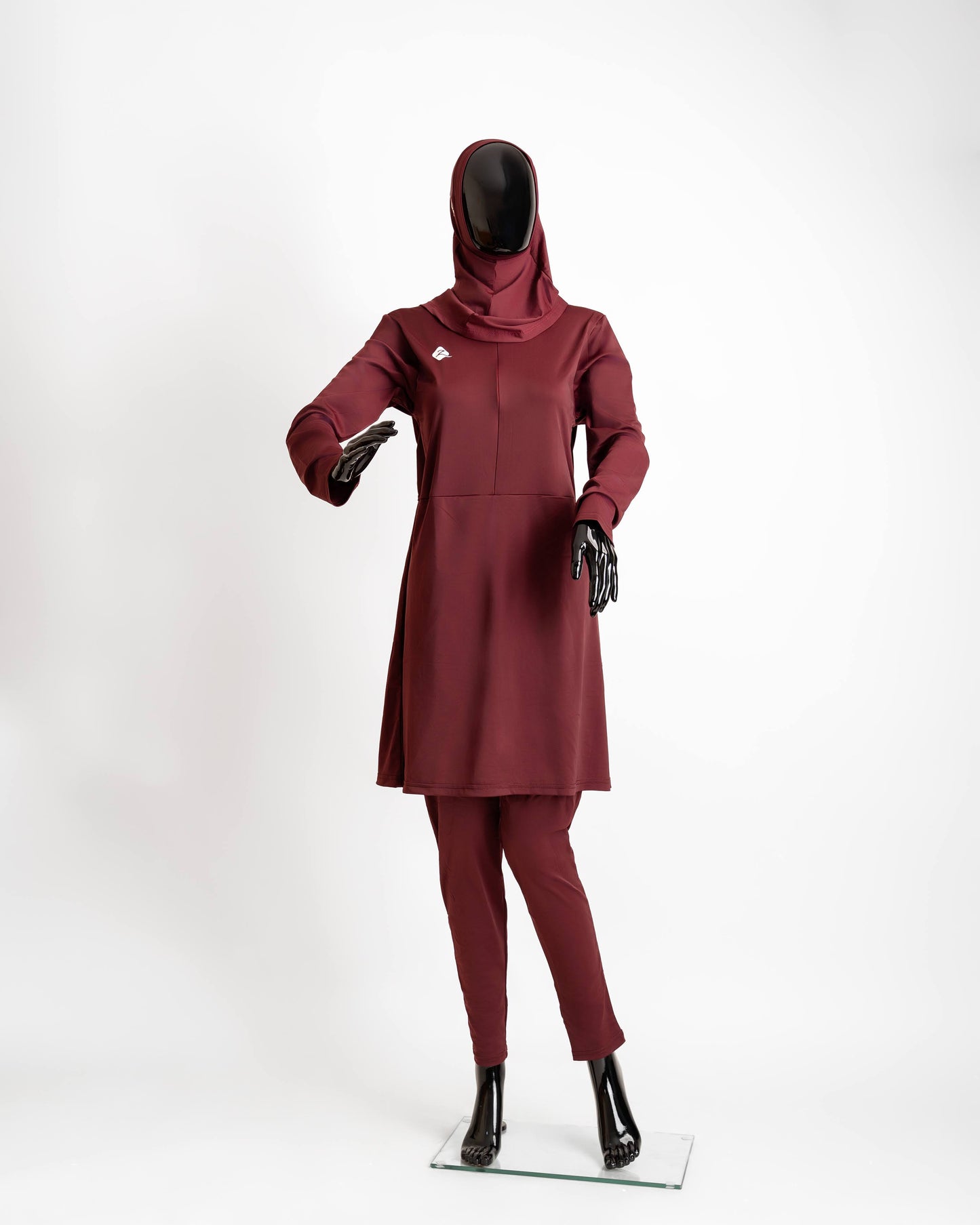 ZAIBA Modest ActiveFlow Jumpsuit With Skirt & Hijab Set - Maroon