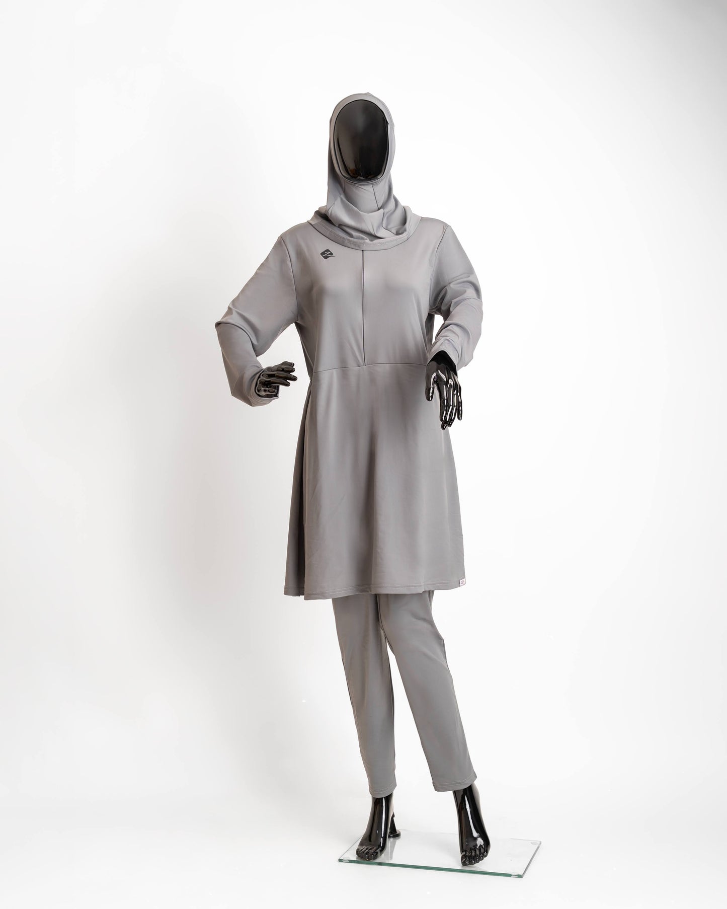 ZAIBA Modest ActiveFlow Jumpsuit With Skirt & Hijab Set - Grey