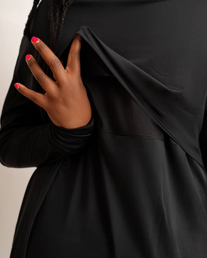 ZAIBA Modest ActiveFlow Jasiri Long Top - Black