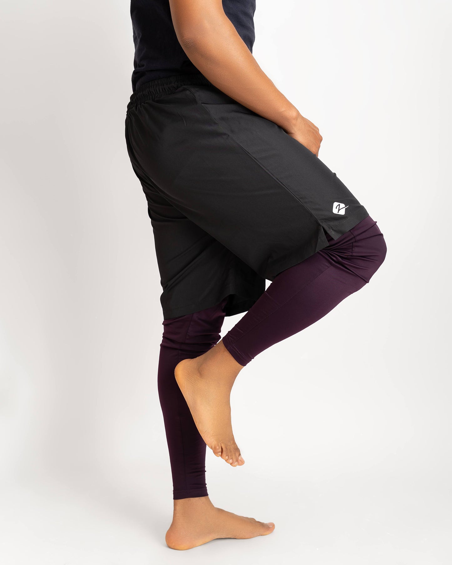 ZAIBA Modest ActiveFlow 2in1 Nguvu Shorts (Full) - Black/Purple