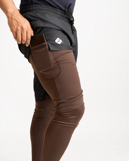 ZAIBA Modest ActiveFlow 2in1 Nguvu Shorts (Full) - Black/Brown