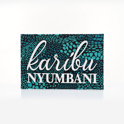 ZAIBA Karibu Nyumbani Kitenge Wall Art - Aqua Canopy