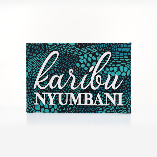 ZAIBA Karibu Nyumbani Kitenge Wall Art - Aqua Canopy