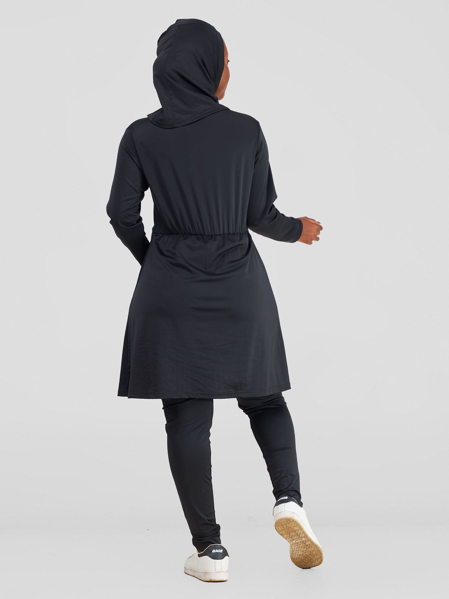 ZAIBA Modest ActiveFlow Jumpsuit With Skirt & Hijab Set - Black