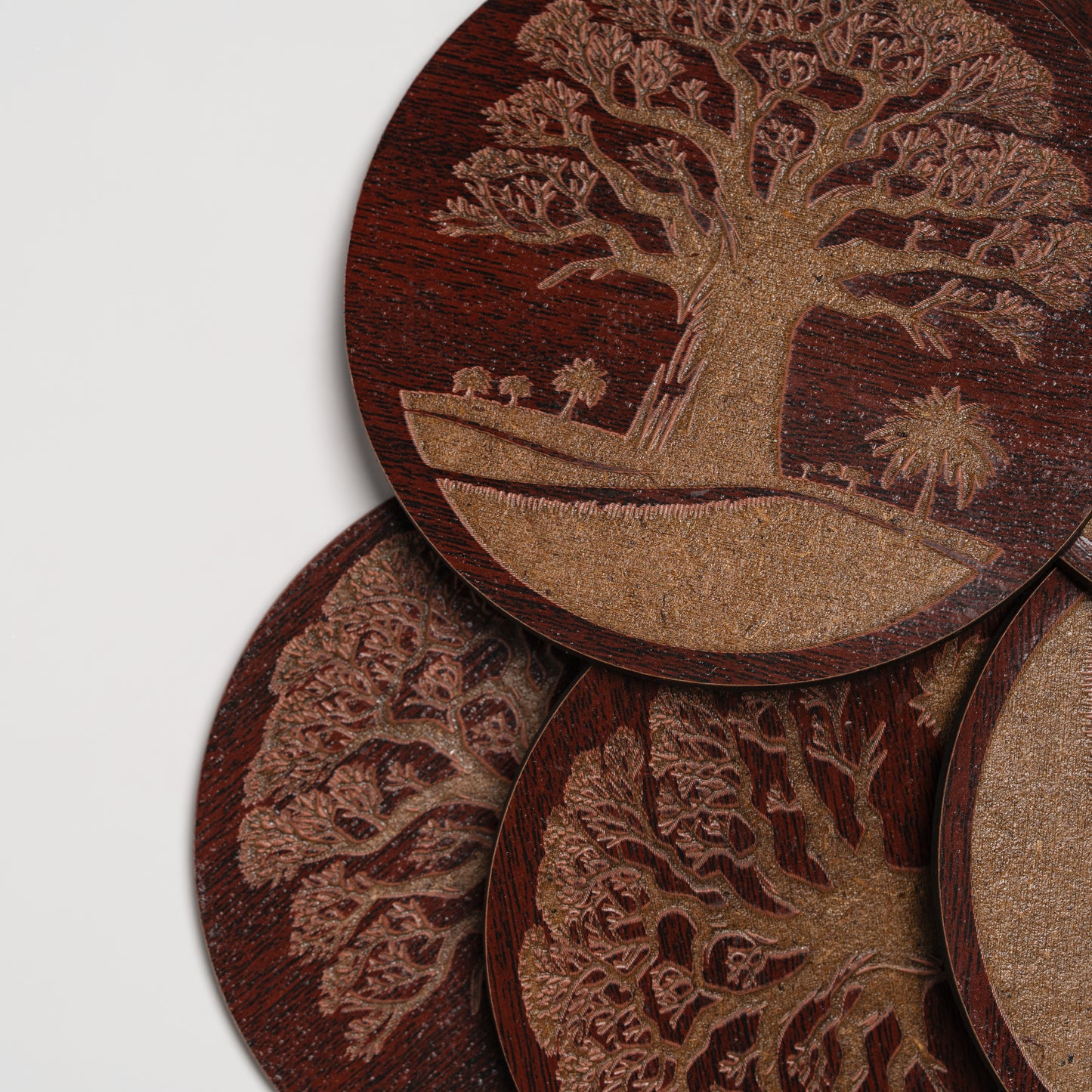 ZAIBA Home MBUYU Dark Circle | 6PC WOODEN COASTERS