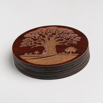 ZAIBA Home MBUYU Dark Circle | 6PC WOODEN COASTERS