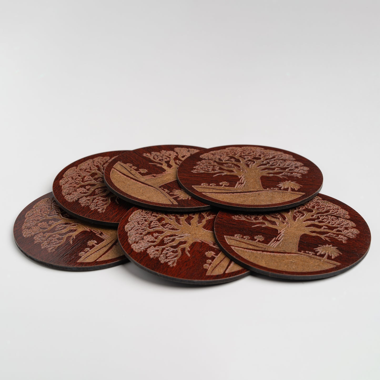 ZAIBA Home MBUYU Dark Circle | 6PC WOODEN COASTERS