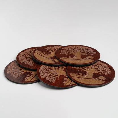 ZAIBA Home MBUYU Dark Circle | 6PC WOODEN COASTERS