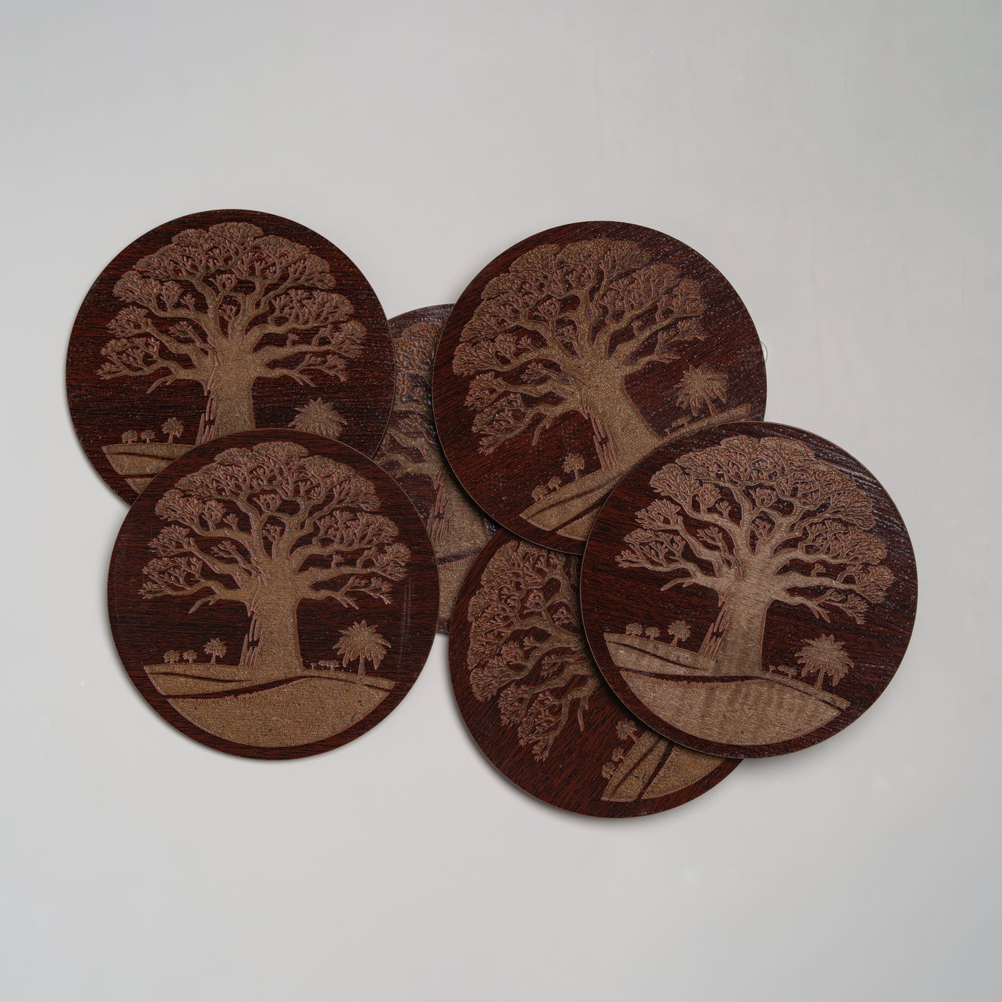 ZAIBA Home MBUYU Dark Circle | 6PC WOODEN COASTERS