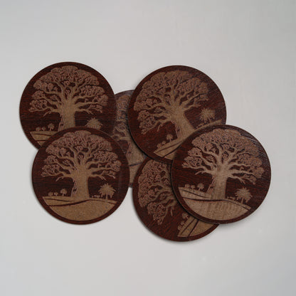 ZAIBA Home MBUYU Dark Circle | 6PC WOODEN COASTERS
