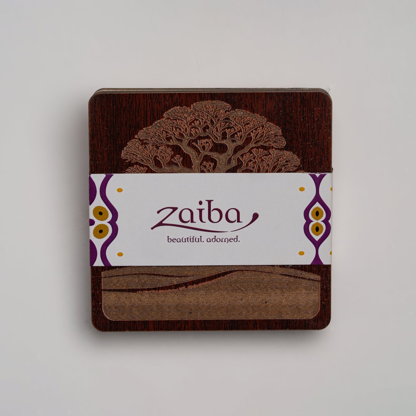 ZAIBA Home MBUYU Dark Square | 6PC WOODEN COASTERS