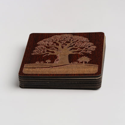 ZAIBA Home MBUYU Dark Square | 6PC WOODEN COASTERS
