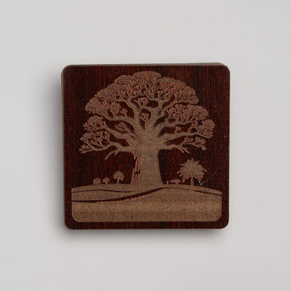 ZAIBA Home MBUYU Dark Square | 6PC WOODEN COASTERS