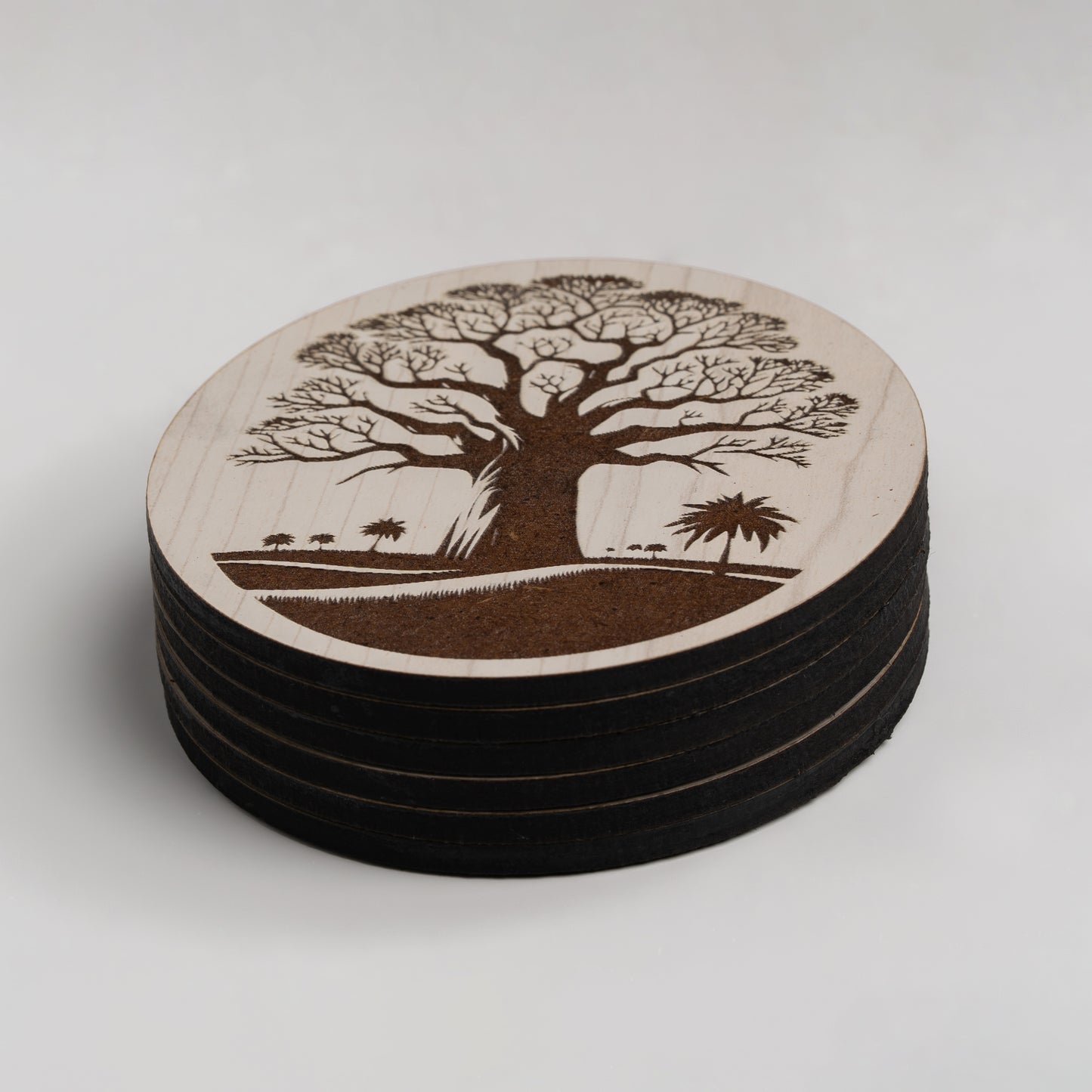 ZAIBA Home MBUYU Light Circle | 6PC WOODEN COASTERS