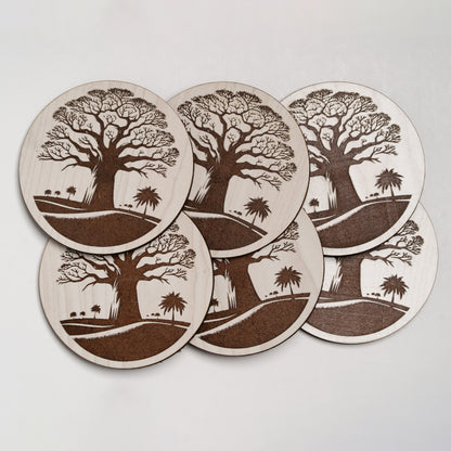 ZAIBA Home MBUYU Light Circle | 6PC WOODEN COASTERS