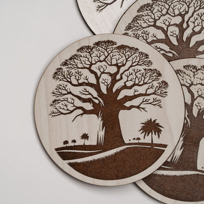 ZAIBA Home MBUYU Light Circle | 6PC WOODEN COASTERS