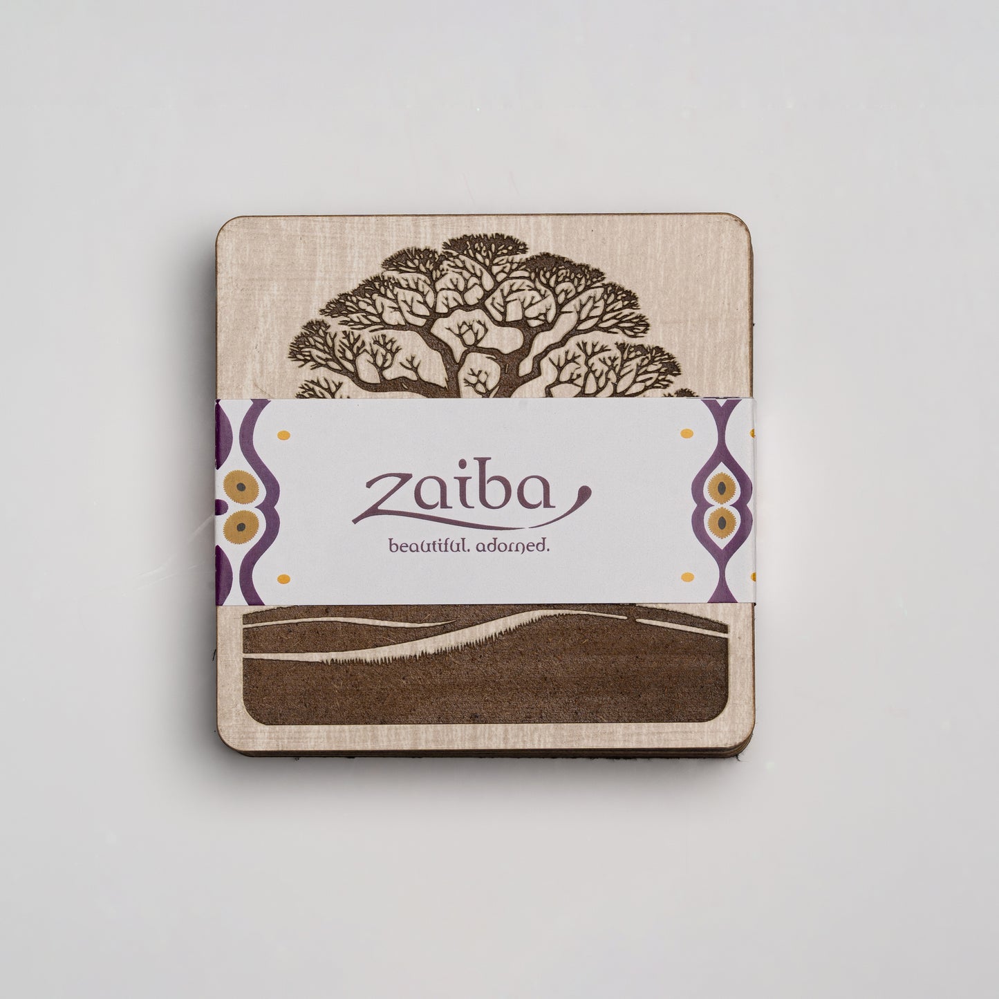 ZAIBA Home MBUYU Light Square | 6PC WOODEN COASTERS