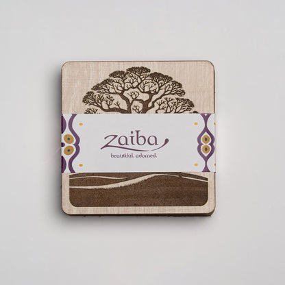ZAIBA Home MBUYU Light Square | 6PC WOODEN COASTERS