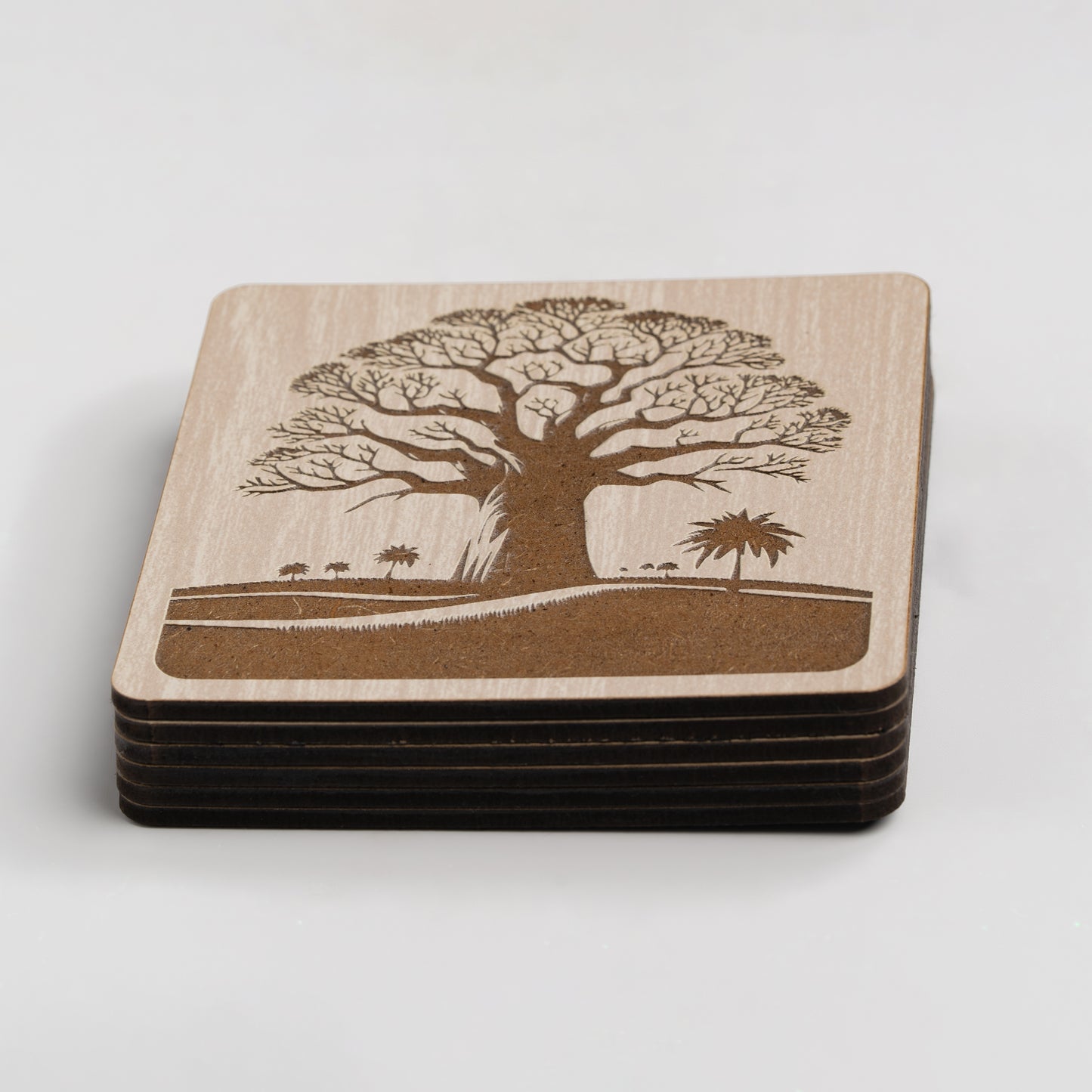 ZAIBA Home MBUYU Light Square | 6PC WOODEN COASTERS