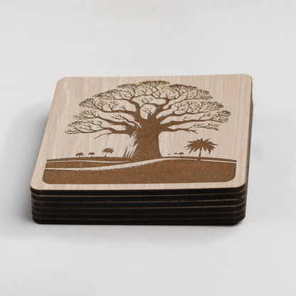 ZAIBA Home MBUYU Light Square | 6PC WOODEN COASTERS