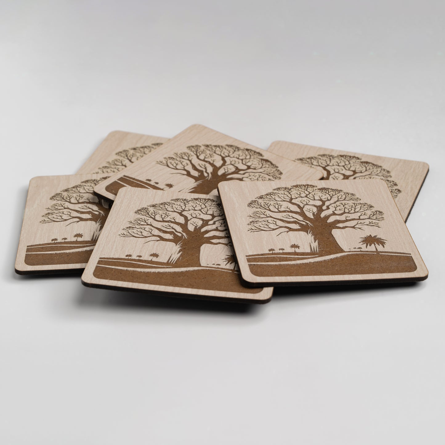 ZAIBA Home MBUYU Light Square | 6PC WOODEN COASTERS