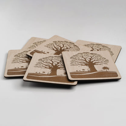 ZAIBA Home MBUYU Light Square | 6PC WOODEN COASTERS