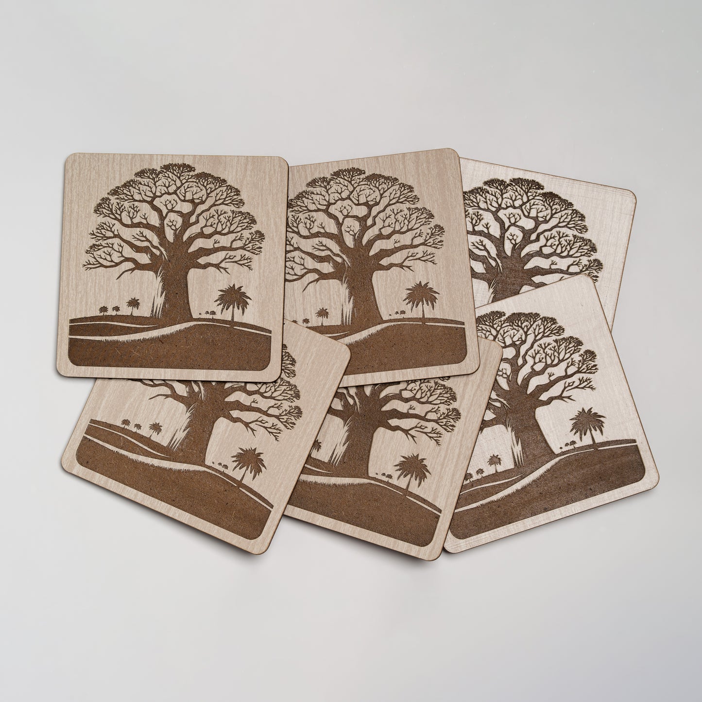 ZAIBA Home MBUYU Light Square | 6PC WOODEN COASTERS