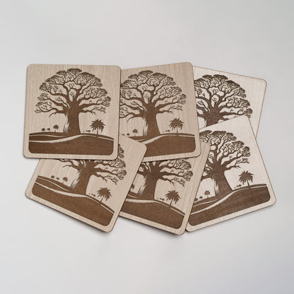 ZAIBA Home MBUYU Light Square | 6PC WOODEN COASTERS