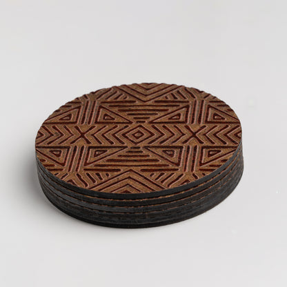 ZAIBA Home MFUMO Dark Circle | 6PC WOODEN COASTERS
