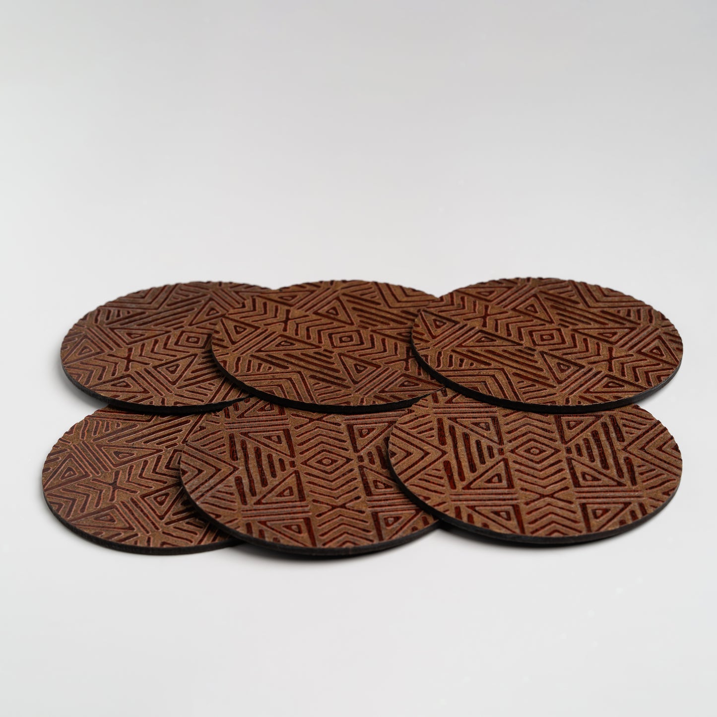 ZAIBA Home MFUMO Dark Circle | 6PC WOODEN COASTERS