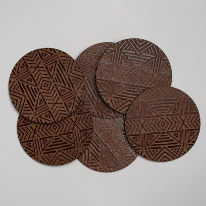 ZAIBA Home MFUMO Dark Circle | 6PC WOODEN COASTERS