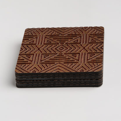 ZAIBA Home MFUMO Dark Square | 6PC WOODEN COASTERS
